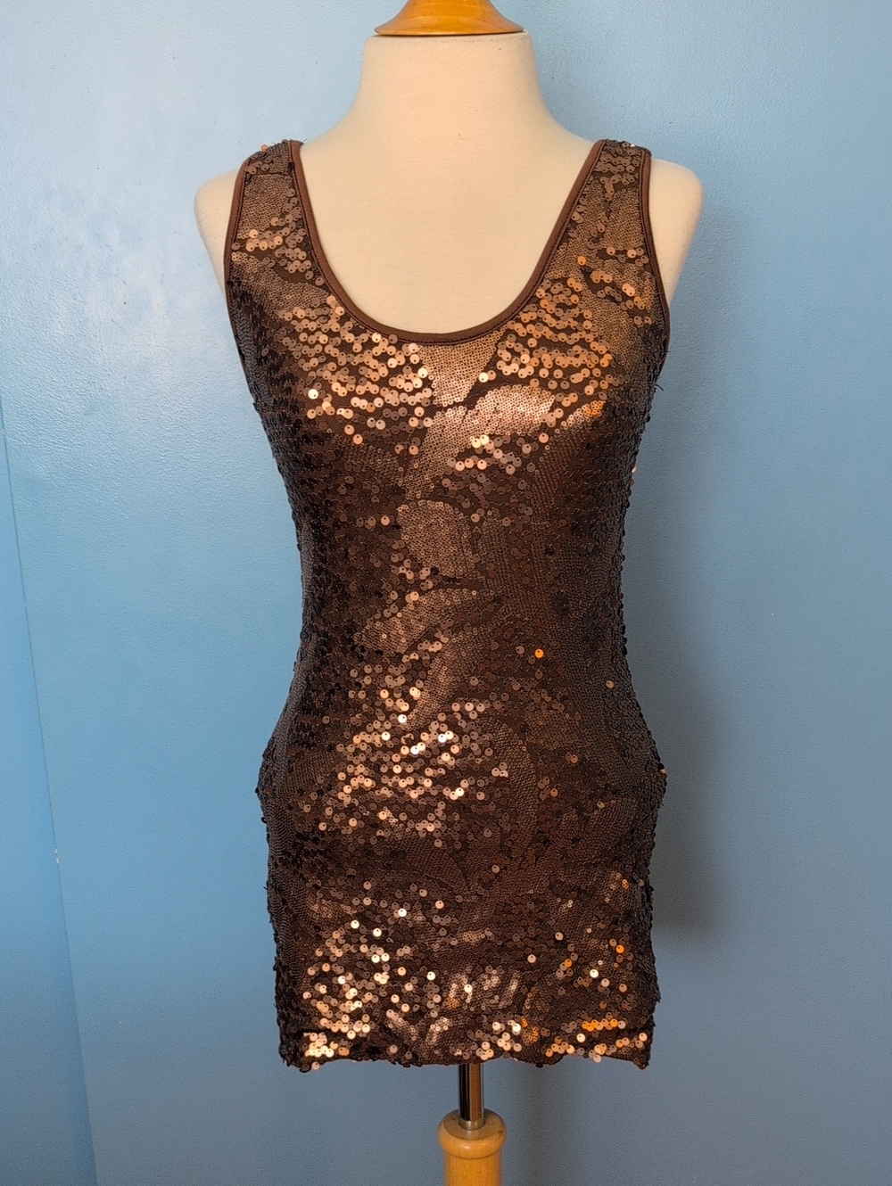 Guess by Marciano Sequin Tank Mini Dress Bronze Brown Shimmer Sequins Size S